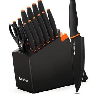 15 Pcs Kitchen Knife Set Dishwasher Safe Sharpener, HiCarbon German Steel&Block